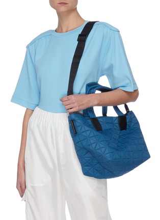 Front View - Click To Enlarge - VEECOLLECTIVE - Vee Tote' Geometric Panel Recycled Nylon Small Tote