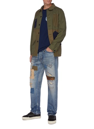 Figure View - Click To Enlarge - FDMTL - Distressed Patchwork Whiskered Denim Jeans
