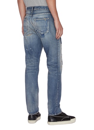 Back View - Click To Enlarge - FDMTL - Distressed Boro Mixed Patchwork Whiskered Denim Jeans