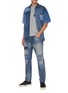 Figure View - Click To Enlarge - FDMTL - Distressed Boro Mixed Patchwork Whiskered Denim Jeans
