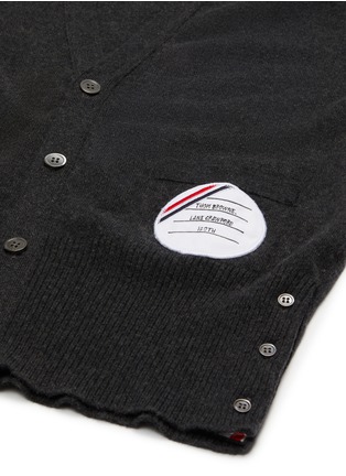 Detail View - Click To Enlarge - THOM BROWNE  - x Lane Crawford hand embroidered patch four bar armband cardigan