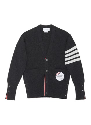 Main View - Click To Enlarge - THOM BROWNE  - x Lane Crawford hand embroidered patch four bar armband cardigan