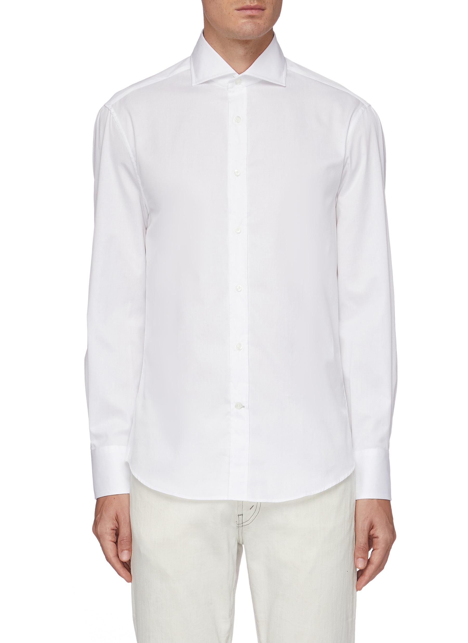 Spread collar cotton twill shirt