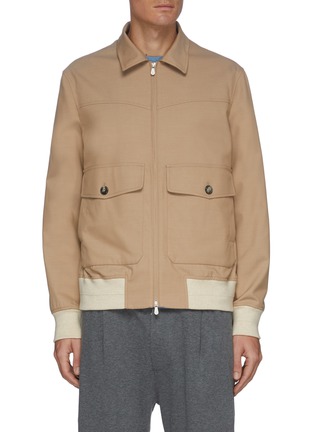 Main View - Click To Enlarge - BRUNELLO CUCINELLI - Contrast Cuff Flap Pocket Zip Up Wool Cotton Blend Jacket
