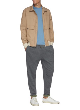 Figure View - Click To Enlarge - BRUNELLO CUCINELLI - Contrast Cuff Flap Pocket Zip Up Wool Cotton Blend Jacket