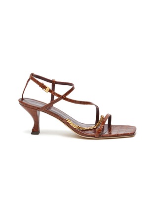 Main View - Click To Enlarge - STAUD - Gita' Square Toe Metal Chain Detail Leather Heeled Sandals