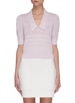 Main View - Click To Enlarge - CRUSH COLLECTION - V-neck Pointelle Knit Polo Shirt