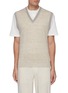 Main View - Click To Enlarge - BRUNELLO CUCINELLI - Double Stripe Trim V-neck Linen Cotton Blend Knit Vest
