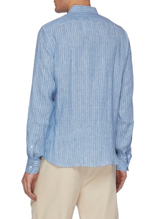 Back View - Click To Enlarge - BRUNELLO CUCINELLI - Stripe mandrin collar linen blend shirt