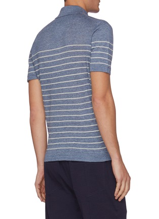 Back View - Click To Enlarge - BRUNELLO CUCINELLI - Stripe linen cotton blend polo shirt