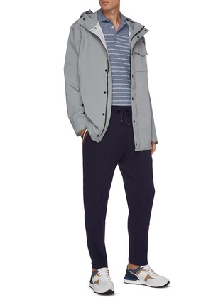 Figure View - Click To Enlarge - BRUNELLO CUCINELLI - Stripe linen cotton blend polo shirt