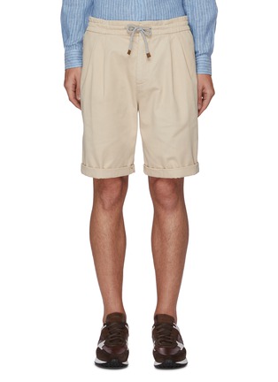 Main View - Click To Enlarge - BRUNELLO CUCINELLI - Front pleat garment dye drawstring bermuda shorts
