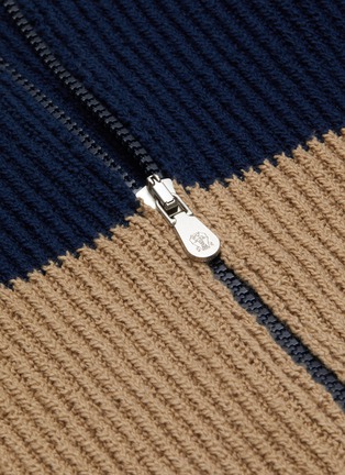  - BRUNELLO CUCINELLI - Zip Front Stripe Cotton Knit Cardigan