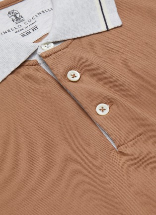  - BRUNELLO CUCINELLI - Contrast stripe collar cotton piquet polo shirt