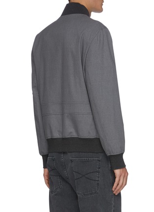 Back View - Click To Enlarge - BRUNELLO CUCINELLI - Contrast Cuff Zip Up Wool Cotton Blend Bomber Jacket