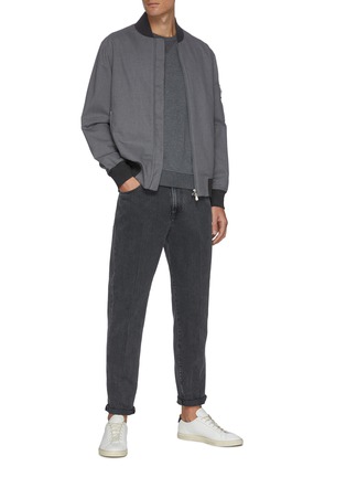 Figure View - Click To Enlarge - BRUNELLO CUCINELLI - Contrast Cuff Zip Up Wool Cotton Blend Bomber Jacket