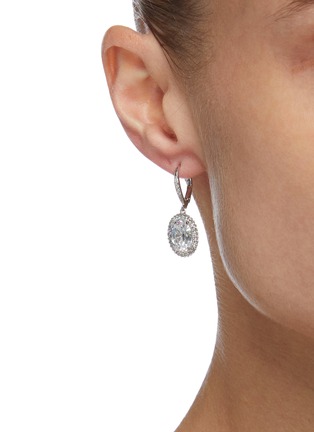 Figure View - Click To Enlarge - CZ BY KENNETH JAY LANE - Halo Surround Oval Cubic Zirconia Earrings