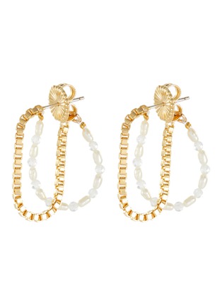 Main View - Click To Enlarge - OLIVIA YAO - Freshwater Pearl Moonstone Gold Plated Chain Demilune Hoop Earrings