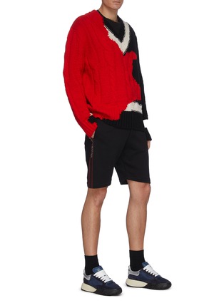 Figure View - Click To Enlarge - ALEXANDER MCQUEEN - Side Logo Tape Elastic Waist Cotton Jersey Shorts
