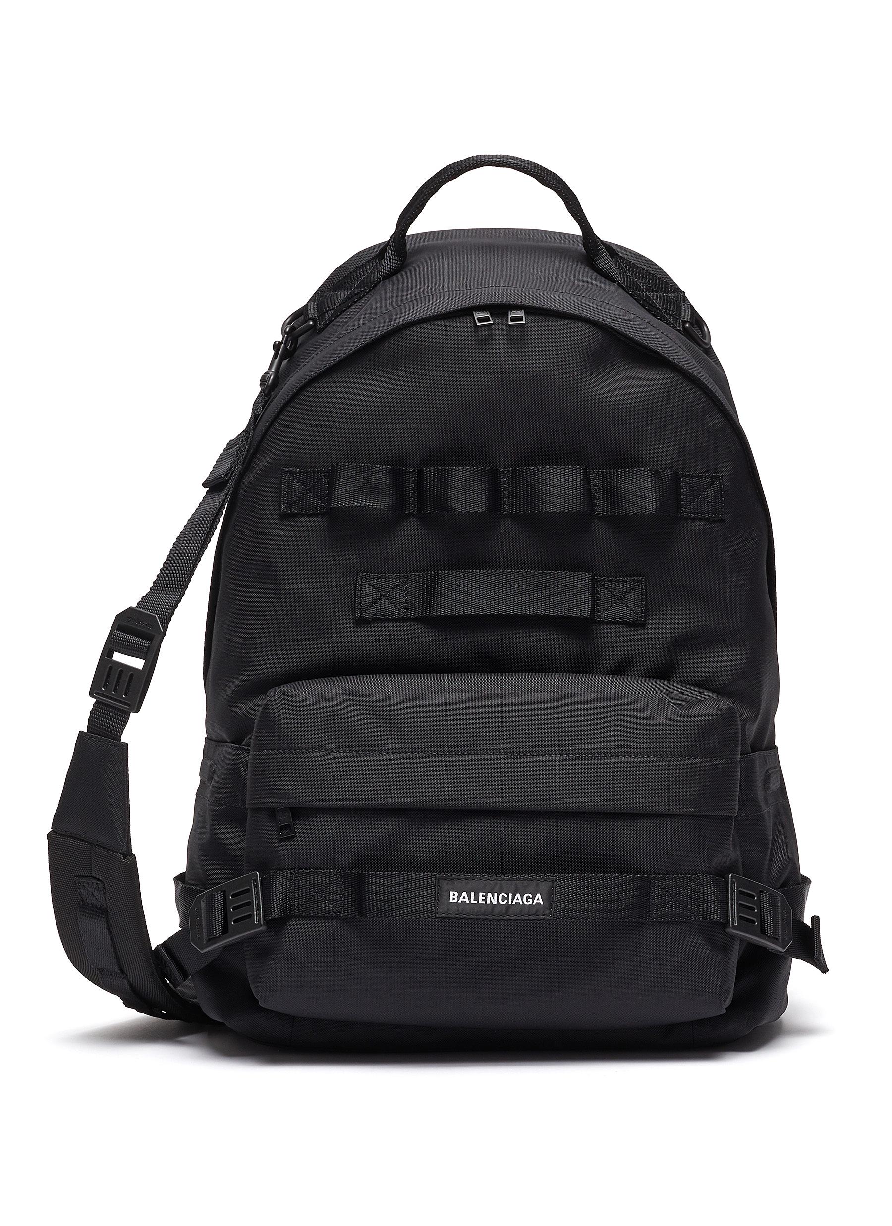 Balenciaga 'army' Logo Patch Multi Strap Detail Nylon Backpack In Black ...