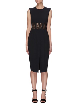 Main View - Click To Enlarge - ALEXANDER MCQUEEN - Sleeveless Padded Shoulder Hollow Out Lace Waist Dress