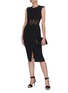 Figure View - Click To Enlarge - ALEXANDER MCQUEEN - Sleeveless Padded Shoulder Hollow Out Lace Waist Dress