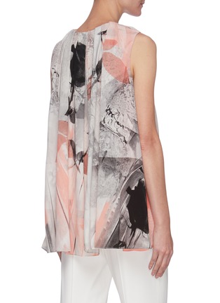 Back View - Click To Enlarge - ALEXANDER MCQUEEN - Sleeveless Floral Print Gather Crewneck Blouse