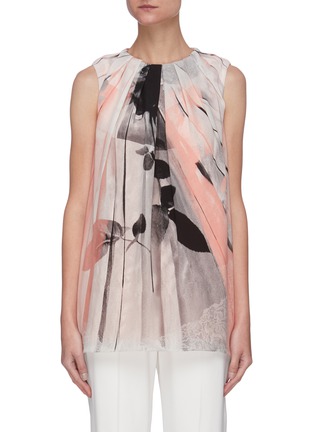 Main View - Click To Enlarge - ALEXANDER MCQUEEN - Sleeveless Floral Print Gather Crewneck Blouse