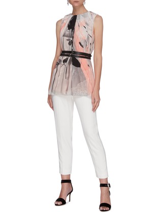 Figure View - Click To Enlarge - ALEXANDER MCQUEEN - Sleeveless Floral Print Gather Crewneck Blouse