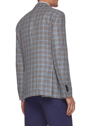 Back View - Click To Enlarge - LARDINI - Notch Lapel Check Wool Linen Silk Blazer