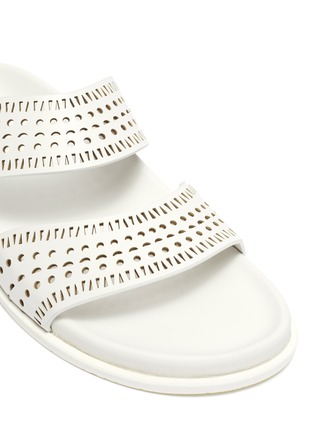 Detail View - Click To Enlarge - ALAÏA - Perforated Vienne Vague Motif Double Strap Leather Sandals