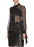 Front View - Click To Enlarge - SAINT LAURENT - Scarf detail polka dot sheer silk blouse