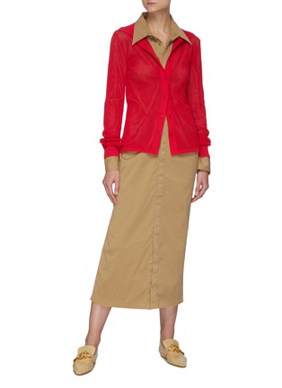 Figure View - Click To Enlarge - BOTTEGA VENETA - Drape Side Cotton Blend Shirt Dress