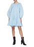 Figure View - Click To Enlarge - MING MA - Collarless puff sleeve gathered dress