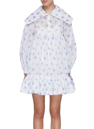 Main View - Click To Enlarge - MING MA - Floral embroidered ruffle oversize shirt dress