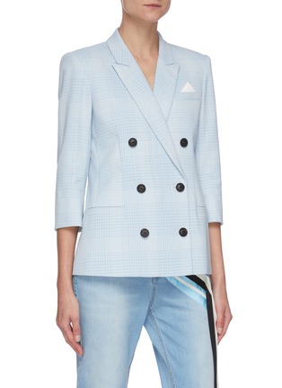 Detail View - Click To Enlarge - HELLESSY - 'Hansen' detachable sleeve check plaid double breast blazer