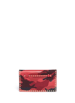 Main View - Click To Enlarge - VALENTINO GARAVANI - 'Rockstud' camouflage leather canvas flap clutch