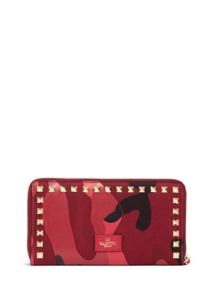 Figure View - Click To Enlarge - VALENTINO GARAVANI - 'Rockstud' camouflage leather and canvas continental wallet