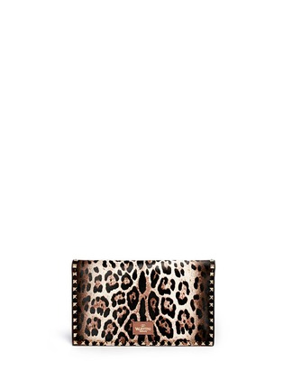 Back View - Click To Enlarge - VALENTINO GARAVANI - 'Rockstud' leopard print pony hair foldover clutch