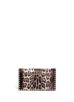 Main View - Click To Enlarge - VALENTINO GARAVANI - 'Rockstud' leopard print pony hair foldover clutch