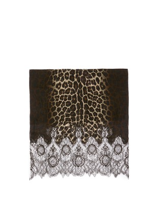 Main View - Click To Enlarge - VALENTINO GARAVANI - Lace panel jaguar print scarf