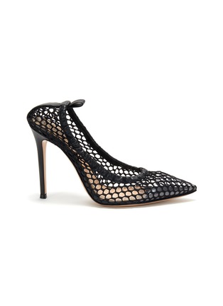 Main View - Click To Enlarge - GIANVITO ROSSI - Leather Trim Fishnet Pumps