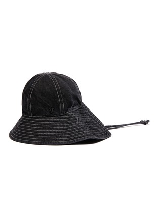 Main View - Click To Enlarge - MAISON MICHEL - 'Julianne' Chin String Top Stitch Denim Bucket Hat
