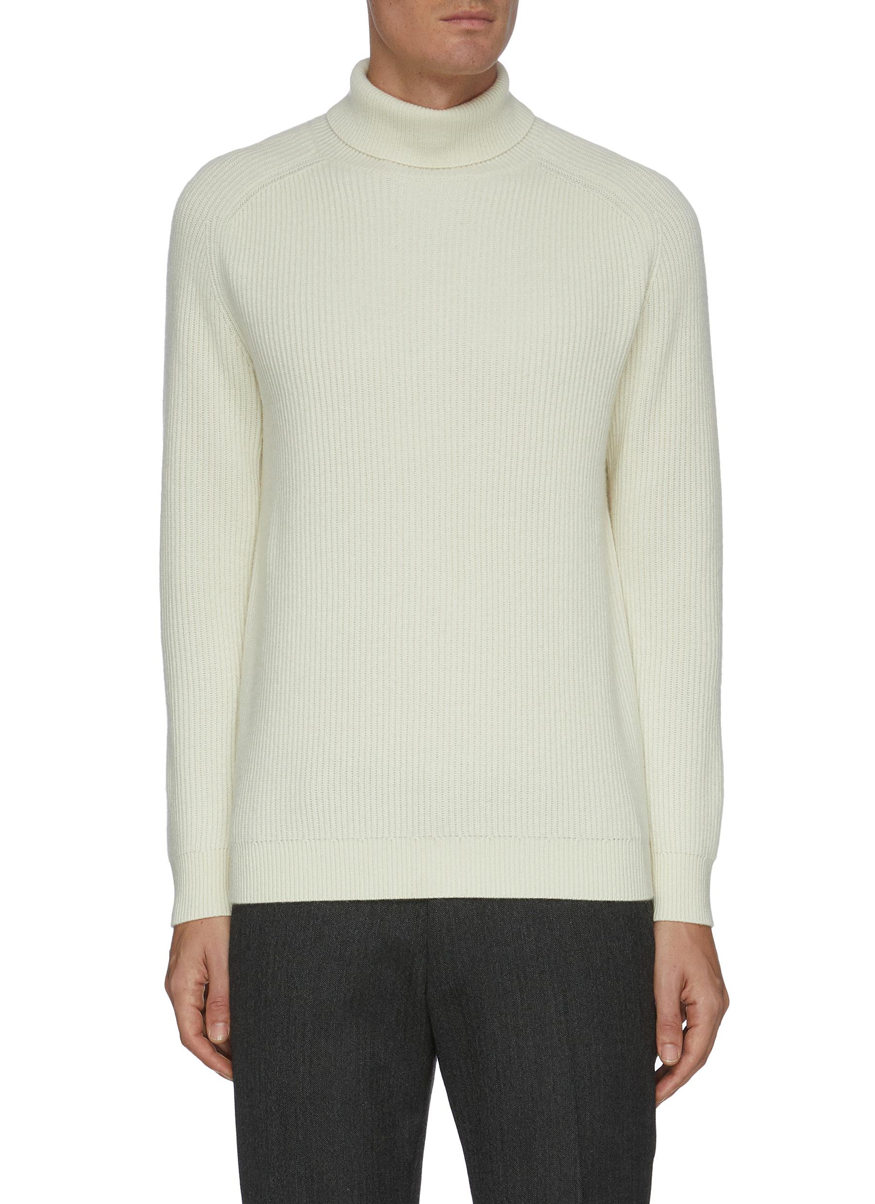 Click to view more detailed imagery on our partner's website Dreyden Rib Knit Cashmere Turtleneck Sweater In White