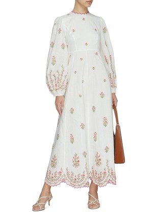 Figure View - Click To Enlarge - ZIMMERMANN - 'POPPY' Floral Embroidered Scallop Hem Midi Dress