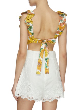 Back View - Click To Enlarge - ZIMMERMANN - POPPY' Tie Back Floral Print Ruffle Neck Crop Top