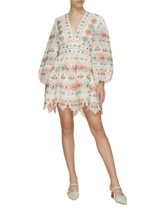 Figure View - Click To Enlarge - ZIMMERMANN - BRIGHTON' V-neck Embroidered Plunge Cotton Dress