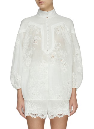 Main View - Click To Enlarge - ZIMMERMANN - 'RIDERS' Embroidered High Neck Blouse