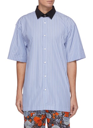 Main View - Click To Enlarge - DRIES VAN NOTEN - Contrast Collar Abstract Print Stripe Short Sleeve Poplin Shirt