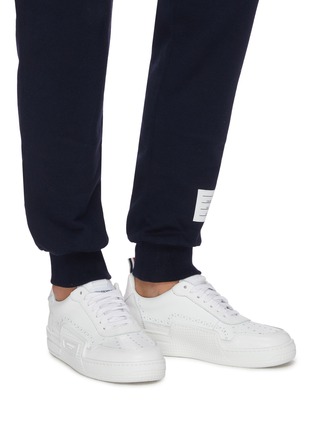 Figure View - Click To Enlarge - THOM BROWNE  - Low top basketball vitello leather sneakers